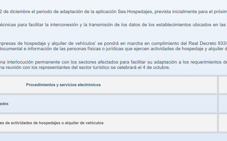 El Ministerio del Interior amplía hasta el 2 de diciembre el periodo de adaptación de la aplicación Ses.Hospedajes, prevista inicialmente para el próximo 1 de octubre